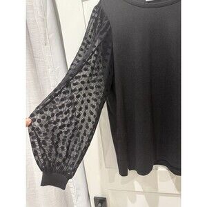 89Th & Madison Womens Black V Neck Sheer dot Sleeve Blouse Size 2X Feminine
